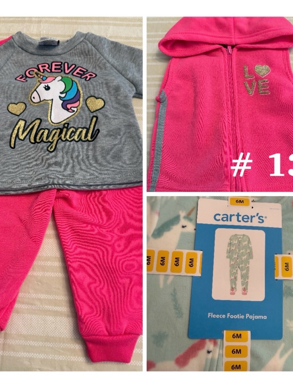 Carter's Pink & Gray Unicorn Fleece Jogger Set